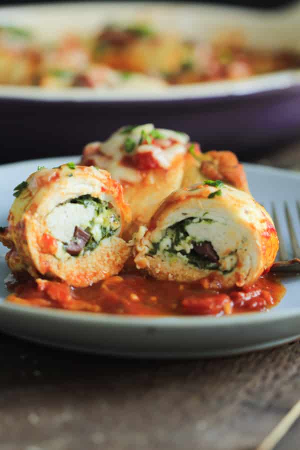 Spinach and Feta Stuffed Chicken Breast in Rich Tomato Sauce w Rice