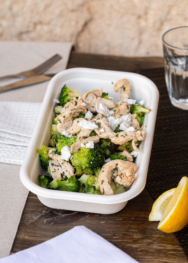 Warm chicken, broccoli and feta salad (GF)